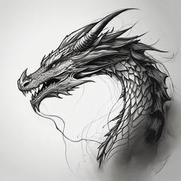 drawing of a dragon  minimal rough sketch scribbles,doodles,black and white