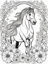 Horse with Flowers Coloring Pages - Beautiful Horse Surrounded by Blooms  minimal black outline printable sheet, coloring page