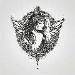 celtic fairy tattoo  simple color tattoo,minimal,white background