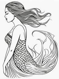 Mermaid Stencil Tattoo - Embrace clean and bold lines with a stencil-style mermaid-themed tattoo.  simple vector color tattoo,minimal,white background