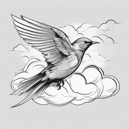 Swift Tattoo - Swift bird darting through the clouds  few color tattoo design, simple line art, design clean white background