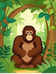 Cute Orangutan in a Jungle Hideaway  clipart, simple