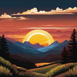 Mountain clipart - mountain landscape with a sunrise  