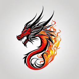 Fire Dragon Tattoo - Fiery and vibrant dragon tattoo design.  simple color tattoo,minimalist,white background