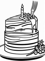 Cake Coloring Pages - Cake slice with a fork beside it  simple coloring pages