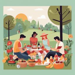 Celebration clipart - picnic in the park with friends  color,minimalist,vector clipart