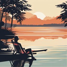 Sunbathing by the Lake clipart - A sunbather relaxing by the lakeside., ,vector color clipart,minimal