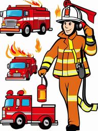 Fireman clipart - fireman and fire truck  vector clipart