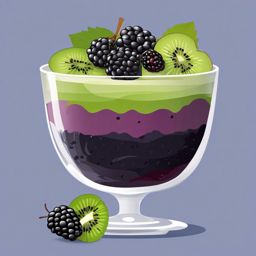 Kiwi and Blackberry Parfait Clipart - A parfait with layers of kiwi and blackberries.  color vector clipart, minimal style