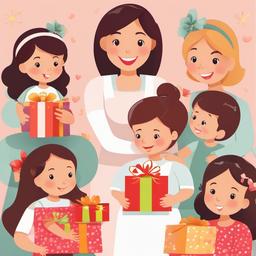 Mothers Day clipart - children giving gifts to their mother  