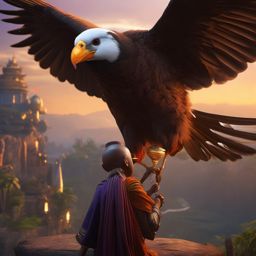 Aarakocra Chick Learning to Fly with an Aarakocra Monk detailed matte painting, deep color, fantastical, intricate detail, splash screen, complementary colors, fantasy concept art, 8k resolution trending on artstation unreal engine 5