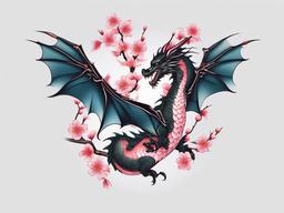 Cherry Blossom Dragon Tattoo - Dragon and cherry blossom fusion tattoo.  simple color tattoo,white background,minimal