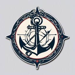 Anchor and Compass Sticker - Nautical anchor with a compass, ,vector color sticker art,minimal