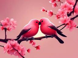 Valentines Day background - Lovebirds sitting together on a cherry blossom branch  aesthetic background wallpaper