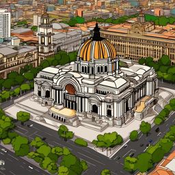 Mexico City clipart - Palacio de Bellas Artes and Zócalo, ,color clipart vector style