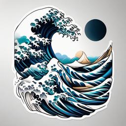 japanese ocean wave tattoo  simple color tattoo,white background,minimal