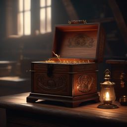 In an old attic, a dusty music box plays a hauntingly beautiful melody.  8k, hyper realistic, cinematic