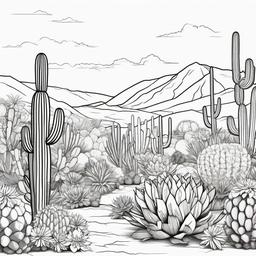 Cactus garden with flowers blooming  simple coloring pages