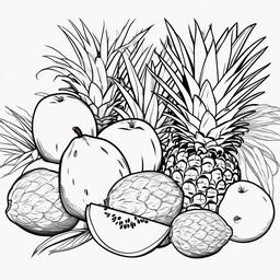 Summer Coloring Pages - Cluster of tropical fruits like mangoes and pineapples  simple coloring pages