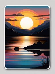 Sunrise over lake sticker- Tranquil and serene, , sticker vector art, minimalist design