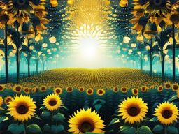 Sunflower Background - Futuristic Sunflower Fields in Cyberspace  intricate patterns, splash art, wallpaper art