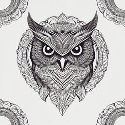 Mandala Owl Tattoo - Infuse spiritual symbolism with the allure of owls in a mandala owl tattoo.  simple color tattoo,vector style,white background