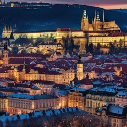 Christmas Computer Wallpaper - Christmas Magic at Prague Castle  wallpaper style, intricate details, patterns, splash art, light colors