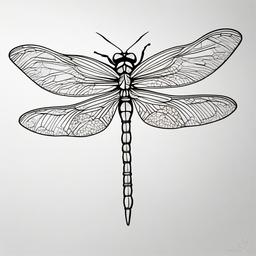 Fineline Dragonfly Tattoo - Tattoo featuring a dragonfly design created with fine and detailed lines.  simple color tattoo,minimalist,white background