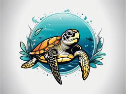 Cute Sea Turtle Tattoo - Embrace an adorable and charming look with a cute sea turtle tattoo, capturing the endearing qualities of these marine animals.  simple color tattoo,minimal vector art,white background