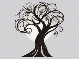 Windy tree sticker- Swaying and bending, , sticker vector art, minimalist design