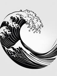 Wave Tattoo Black and White - Keep it classic and timeless with a black and white wave-themed tattoo.  simple vector color tattoo,minimal,white background