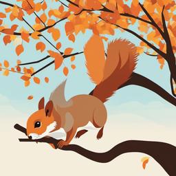 Squirrel clipart - squirrel jumping from one tree to another  color,minimalist,vector clipart