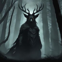 creepy forest guardian - illustrate a menacing guardian spirit lurking in a dark and sinister forest. 