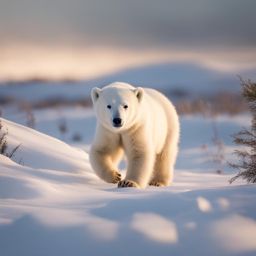 polar bear cub frolicking in the snow of the arctic tundra 8k ultrarealistic cinematic 