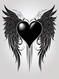 Black heart with wings tattoo. Darkened flight of passion.  minimalist black white tattoo style