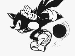 drawing of Sonic jumping in mid-air  minimal rough sketch scribbles,doodles,black and white