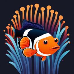 Clownfish Clip Art - A colorful clownfish in a sea anemone,  color vector clipart, minimal style