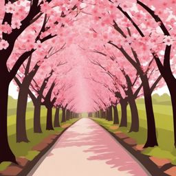 Cherry Blossom Path clipart - A path lined with cherry blossoms, ,vector color clipart,minimal