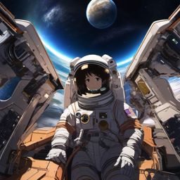 Space exploration in a spacecraft. anime, wallpaper, background, anime key visual, japanese manga