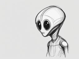 drawing of a friendly alien  minimal rough sketch scribbles,doodles,black and white