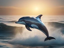 dolphin calf leaping out of the sparkling ocean waves 8k ultrarealistic cinematic 