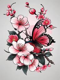 butterfly cherry blossom tattoo  simple vector color tattoo