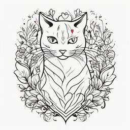 Cat and Heart Tattoo - Tattoo featuring a cat and heart-themed elements.  minimal color tattoo, white background