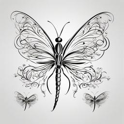 Tattoos of Dragonflies and Butterflies - Tattoos showcasing both dragonflies and butterflies in the design.  simple color tattoo,minimalist,white background