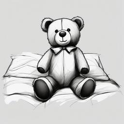 drawing of a teddy bear sitting on a bed  minimal rough sketch scribbles,doodles,black and white