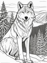 Wolf Coloring Pages - Arctic wolf in a snowy landscape  simple coloring pages