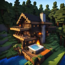 mountain lodge with a roaring fireplace and hot tub - minecraft house ideas minecraft block style