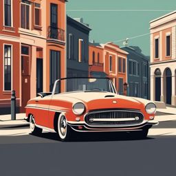 Classic Car on Nostalgic Street Clipart - Iconic vintage car parked on a charming street.  color clipart, minimalist, vector art, 