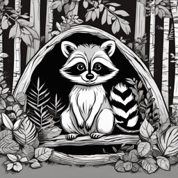 Cute Raccoon in a Forest Hideaway  clipart, simple