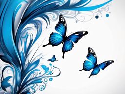 Blue butterfly in whimsical flight ink. Dynamic dance of freedom.  color tattoo, white background